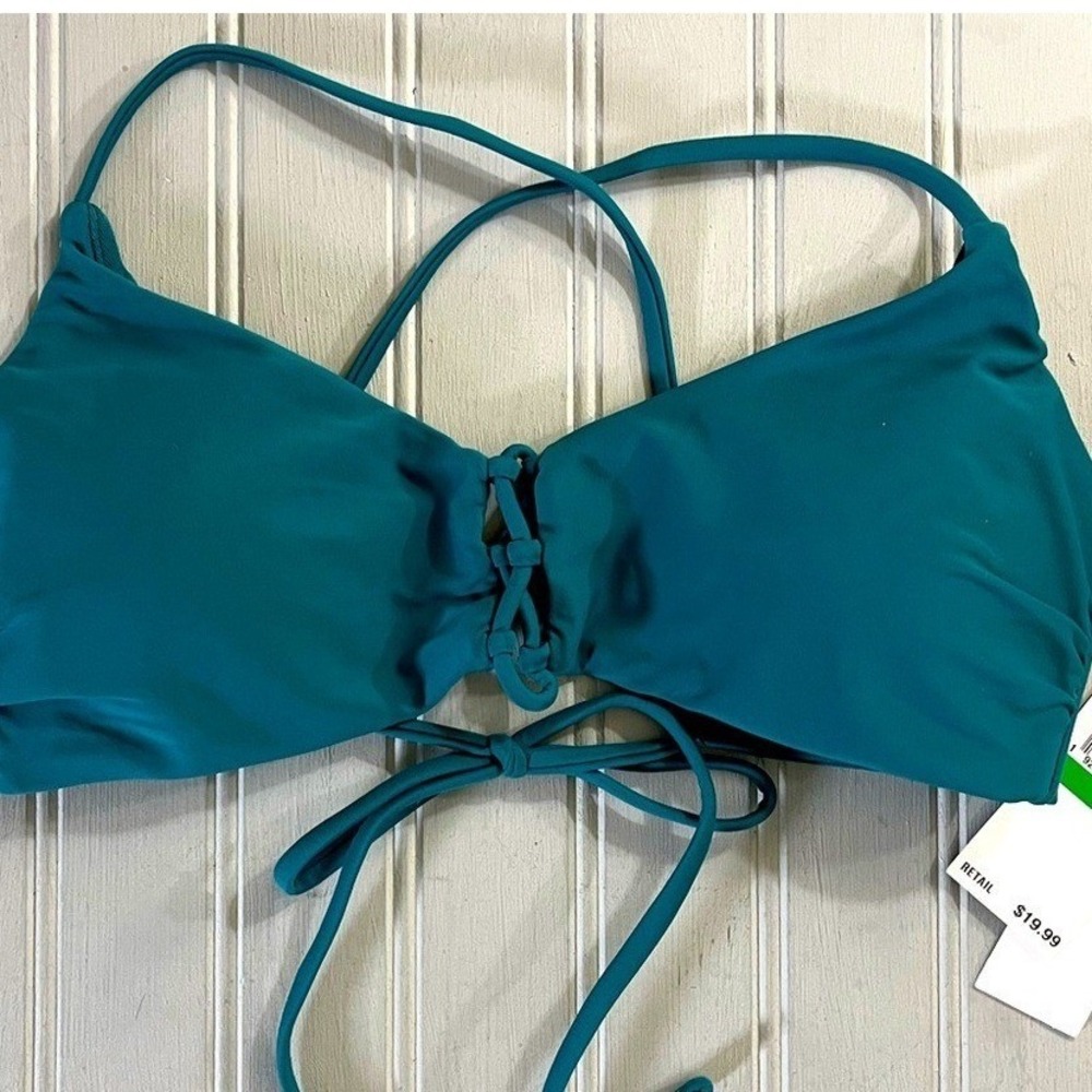 Hula Honey Lace Up Bikini Top Crisscross Strappy Juniors Large Teal Green NWT - Picture 5 of 10